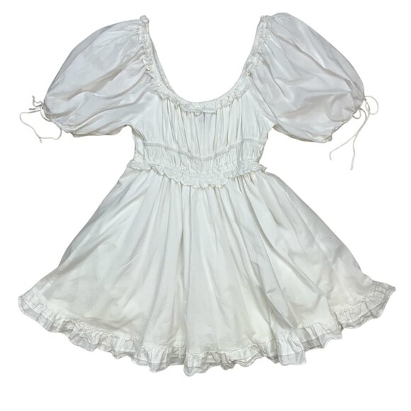 En Saison Puff-Sleeve Mini Dress S White Empire Waist Ruffle Trim Anthropologie - Picture 12 of 13
